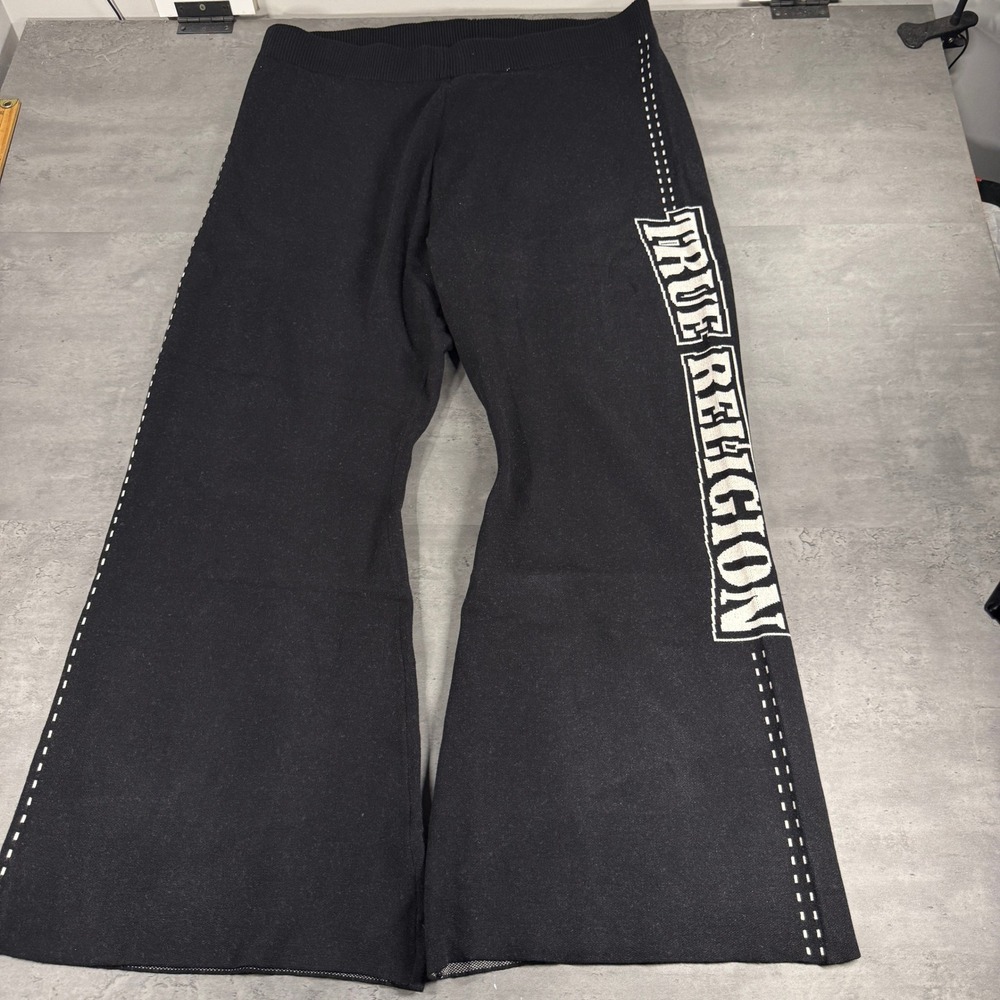True Religion Sweatpants XXL Jacquard Relaxed Jet Black Wide Leg Flare $124